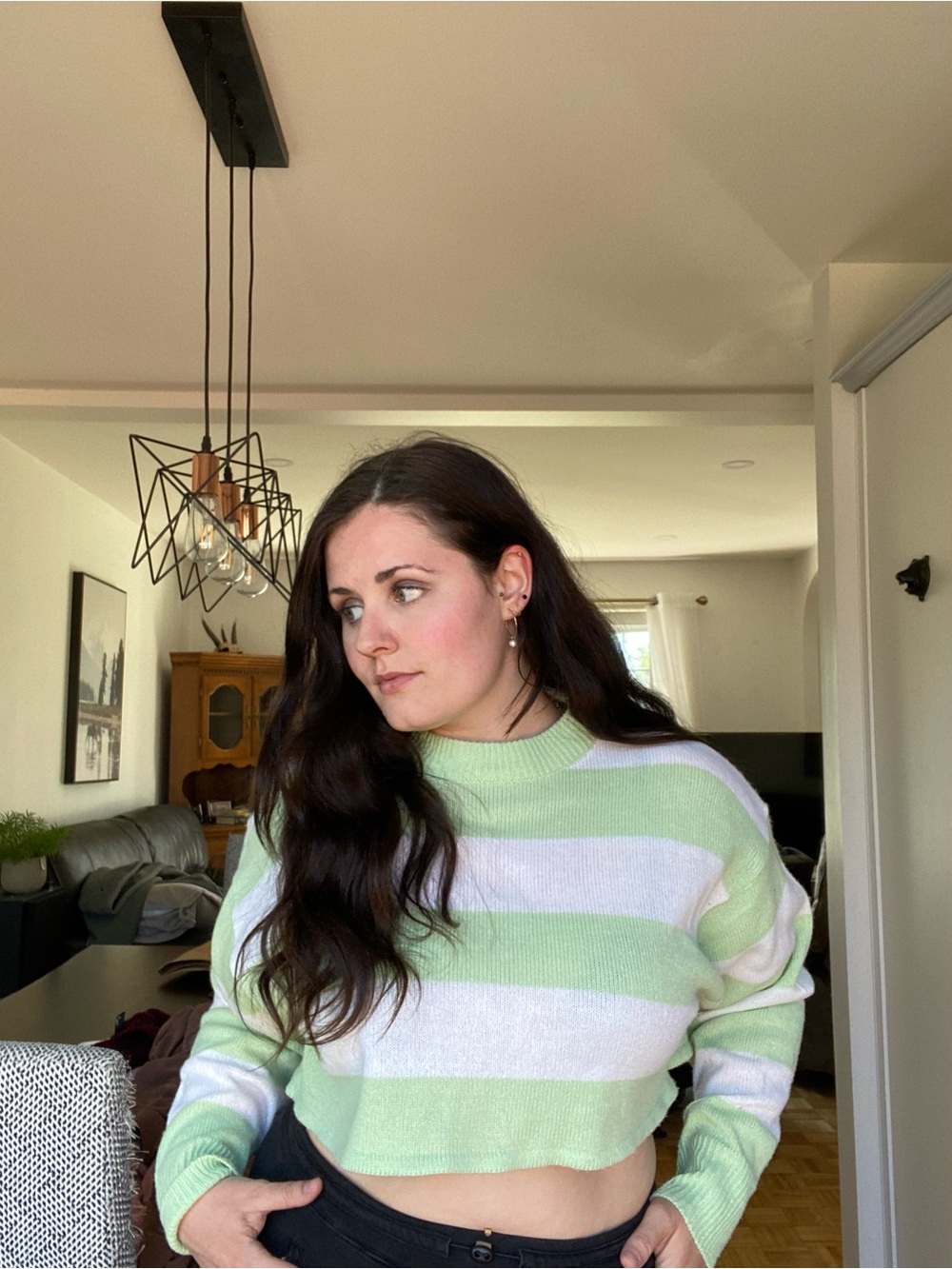 Streetwear Society Cropped Cowl Sweater in Light Green & White - Picture 9 of 12